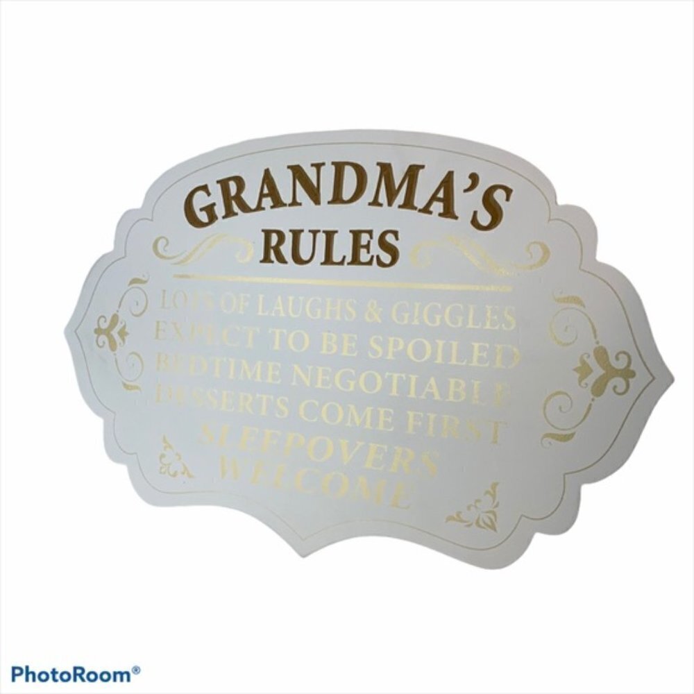 GRANDMA’S RULES Wall Sign Decor Rectangle Large White Gold 20 in X 13 in - Picture 3 of 3